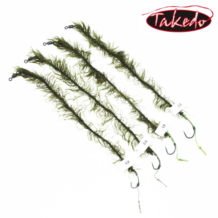 TAKEDO TKC001 2pcs/ Bag Custom Wholesale Carp Fishing Hair Rig Kelp Line Sting Fishing Hook European Carp Grass Fishing Hook MegaBDM