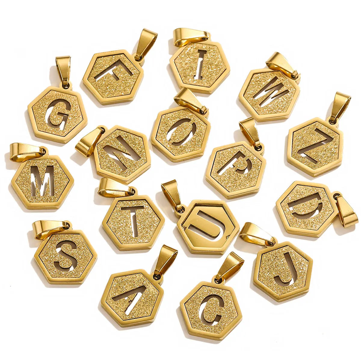 Hexagonal Square Necklace A-Z 26 Letters Pendants18K Stainless Steel 26 Letters Pendant Personality Design
