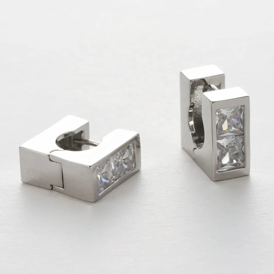Fashion Simple Brass Plating Platinum Square Inlaid White Zirconia Ear Clips Women Earrings Jewelry Factory Wholesale