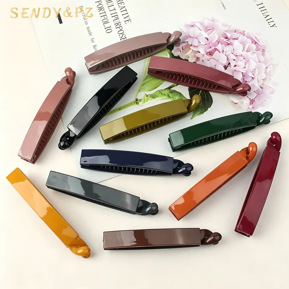 8cm New Solid Color Hair Bow Clips Fashion Medium Plastic Banana Clip Simple Temperament Women Barrette Hair Clip Claw Wholesale