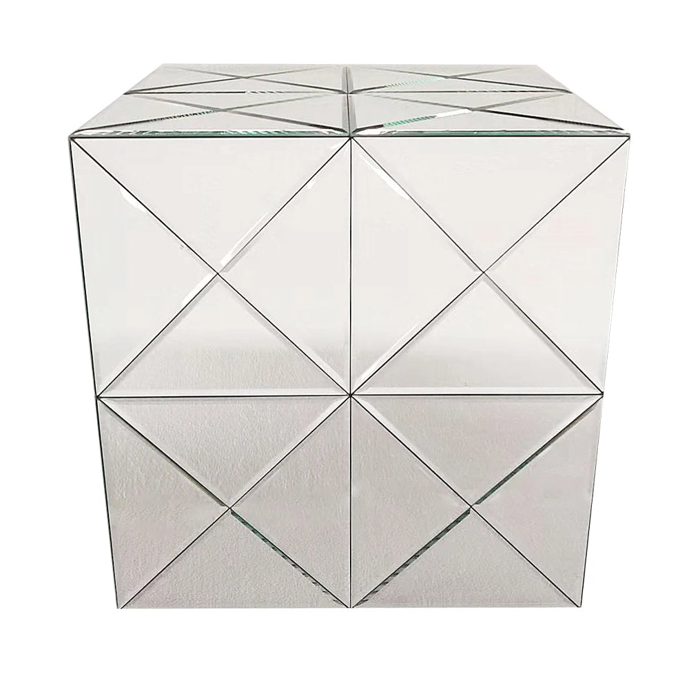 Hot Sale Simple Design Modern Living Room Silver Mirrored Furniture Diamond Square Cube Side Table End Table Bedside Table