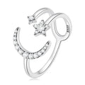 Fashion 925 Sterling Silver Star & Moon Adjustable Ring Minimalist Zircon Open Ring for Women Birthday Gift Fine Jewelry BSR305