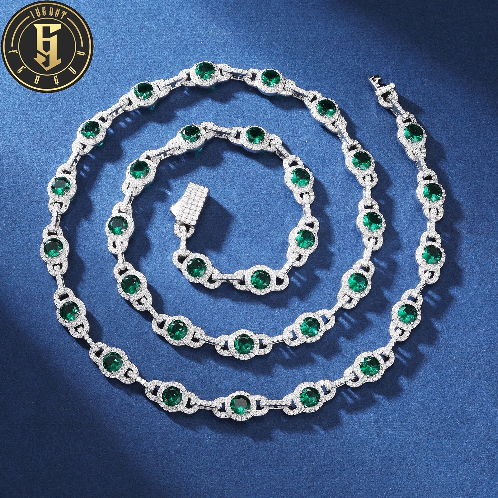 Factory Wholesale Women Men Party Jewelry Brass 7mm 12mm Green CZ Iced Out Halo Link Chain for Valentine's Day Gift