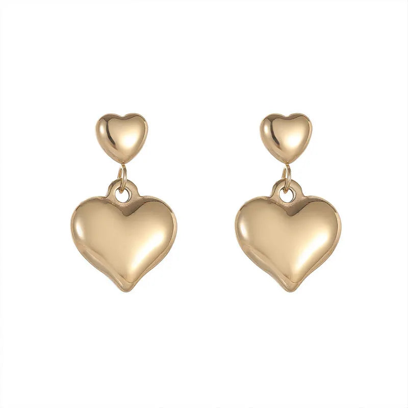 Stainless Steel Heart Shaped Earrings Gold Plating Elegant Drop Design Hypoallergenic Fine Jewelry for Girls Featuring Zircon