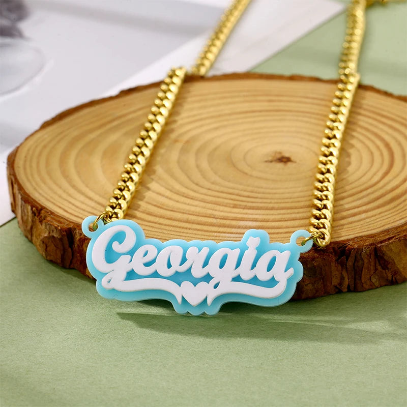 Customized Colorful Name Necklace Personalized Fashion Light Luxury Heart-shaped Women's Pendant Graduation Season Anniversary