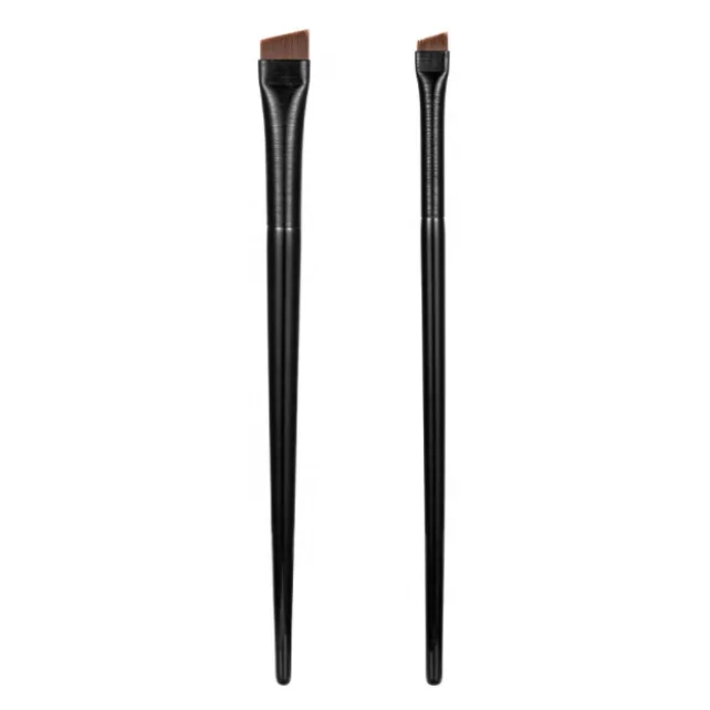Fast Shipment 2pcs Slanted Eyebrow & Eyeliner Brush Set with Synthetic Hair Soft Bristles Black Includes Eyebrow Pencil