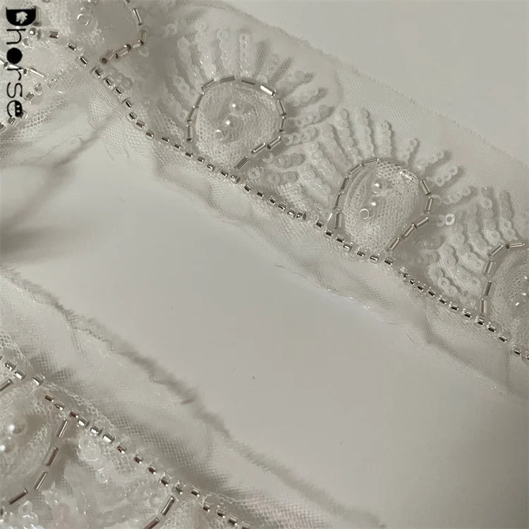Dhorse Fancy White Pearl Beaded Designer Bridal Saree Border Lace