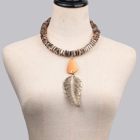 Retro Bohemian Alloy Feather Pendant Gold Black Square Septum Punk Exaggerated Men's Collar Alloy Casual Choker Necklace