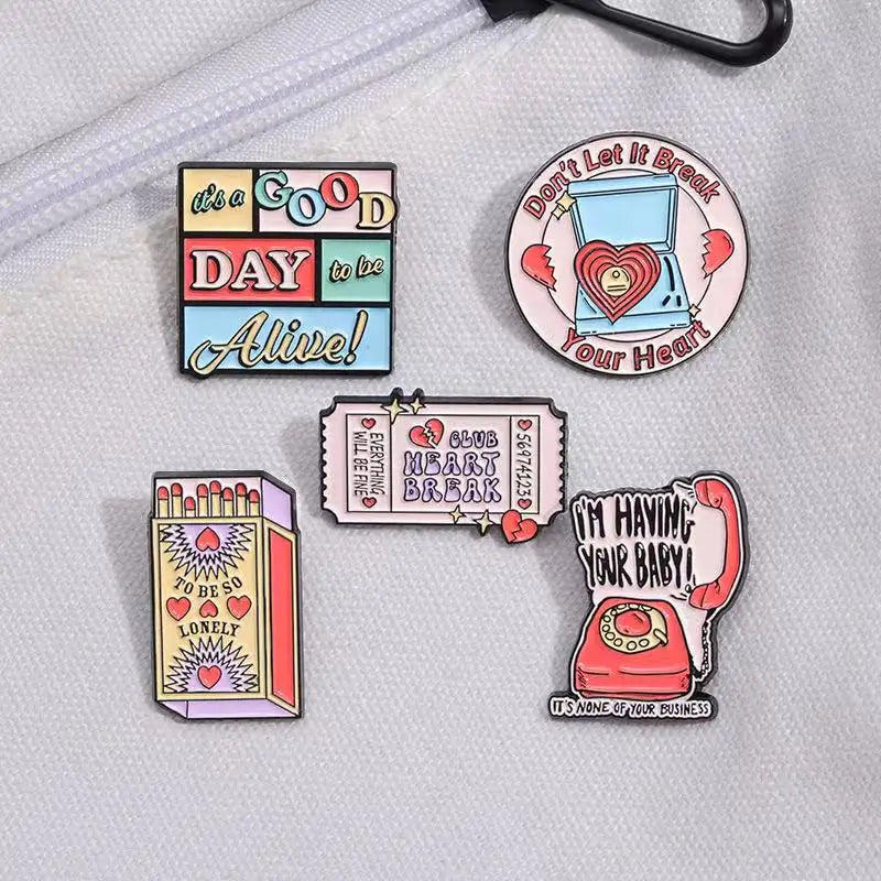 90's Retro Stamp Match Phone Enamel Pins Don It Let It Break Your Heart Lapel Badges Brooch Cartoon Vintage Jewelry For Friends