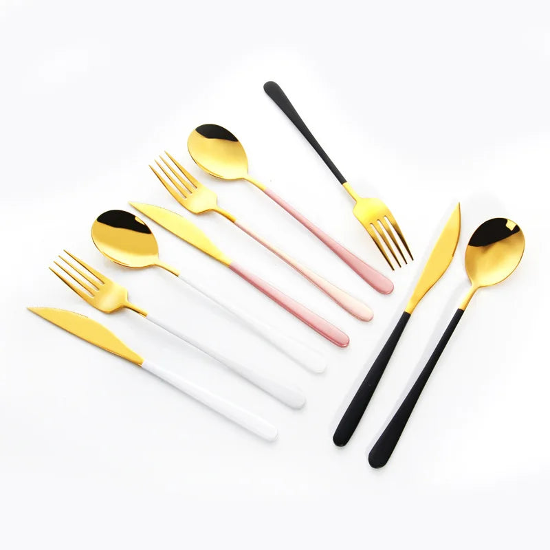 Student Korean Stainless Steel 304 Mirror Polish Flatware Set 3PCS Spoon Fork Knife with Carry Case and Custom Logo