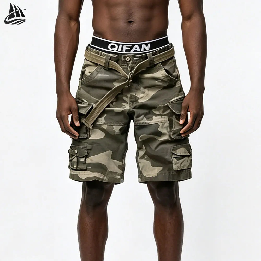 Custom Multiple Pockets Utility Camouflage Vintage Cargo Shorts With Belt