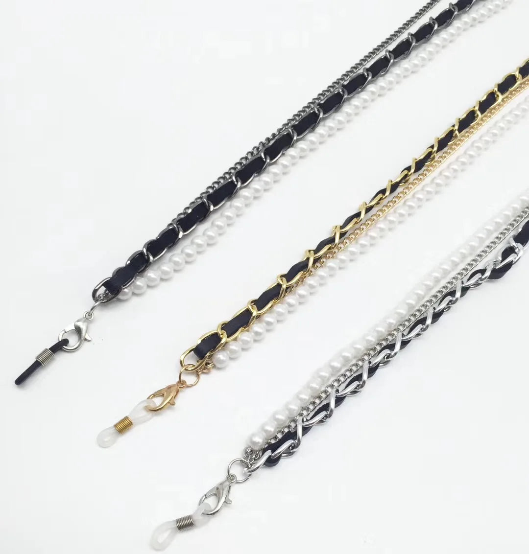 Hot Sale S&H Fashion Copper & Stainless Steel Leather Silver/Gold Customizable Eyewear Chains