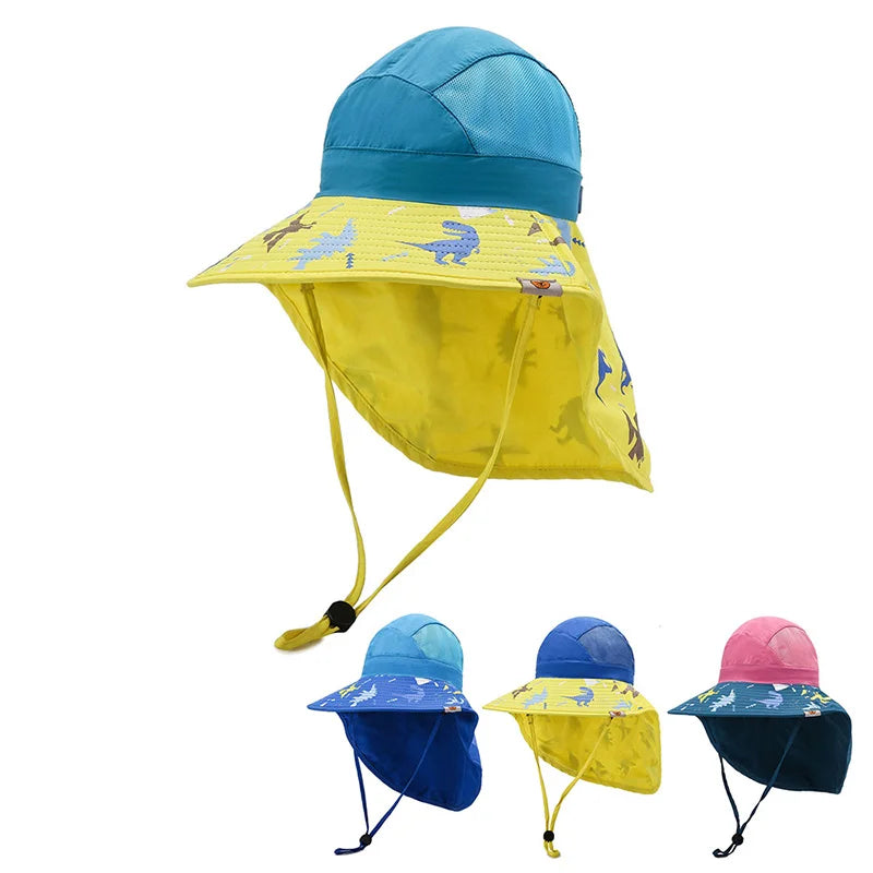 Children Colorful Cute Summer Travel Beach Fisherman Hat Sun Protective Mesh Breathable Bucket Hat