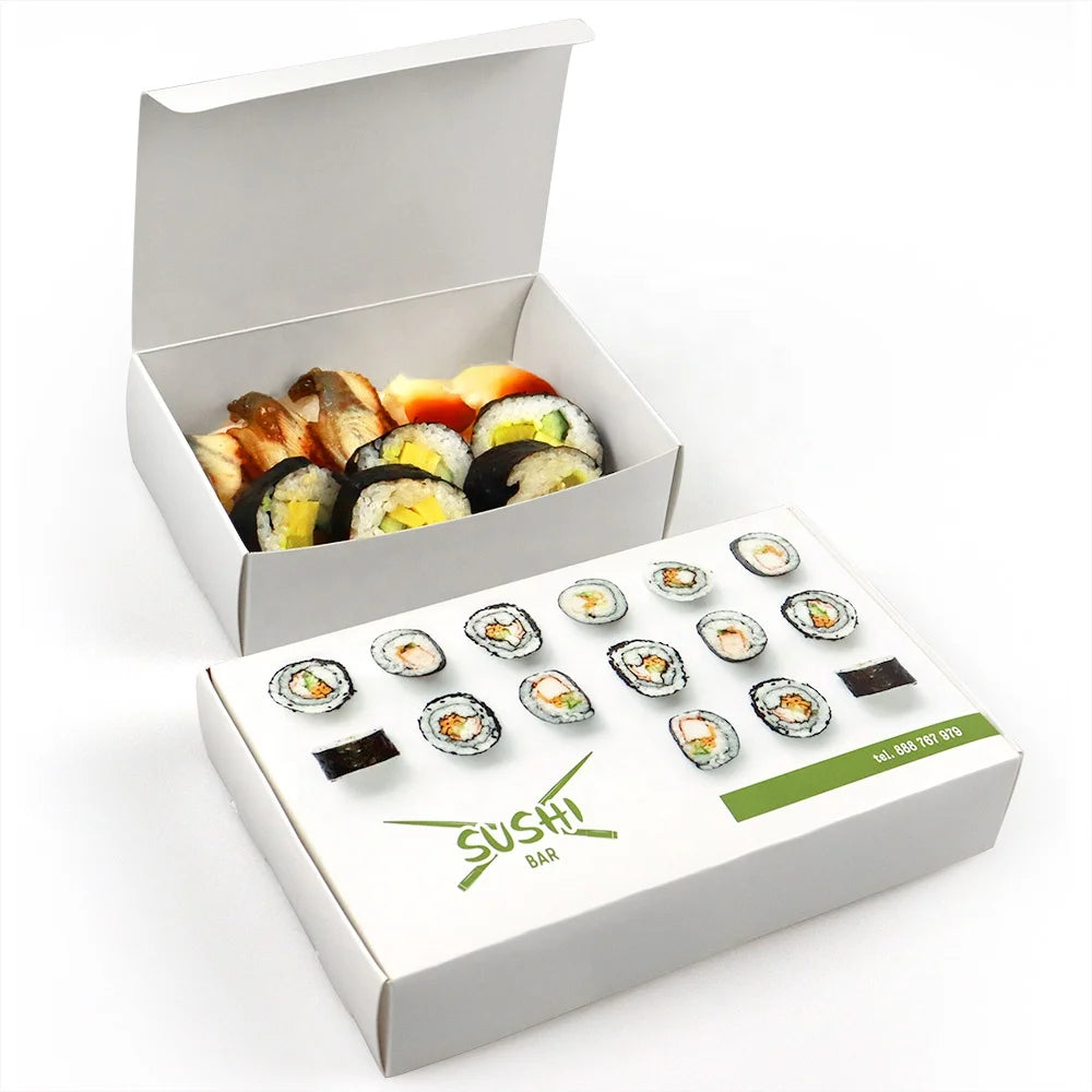 White Kraft Disposable Takeout Togo Takeaway Paper Sushi Box Food Grade Delivery Container for Cake Matt Lamination Food