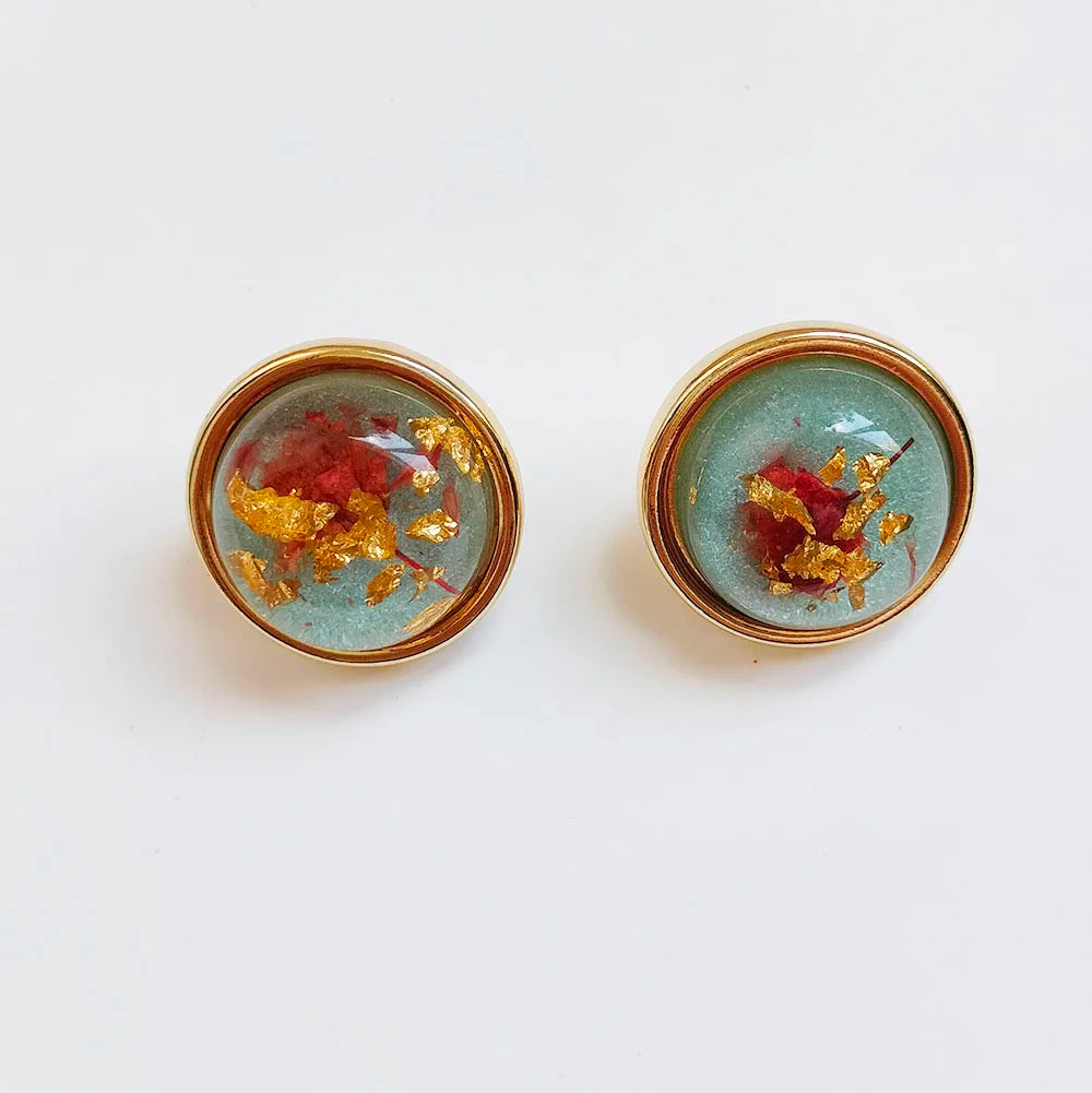 French Court Retro S925 Silver Needle Natural Dried Flower Resin Dripping Stud Earrings Fashion Jewelry for Women & Girls