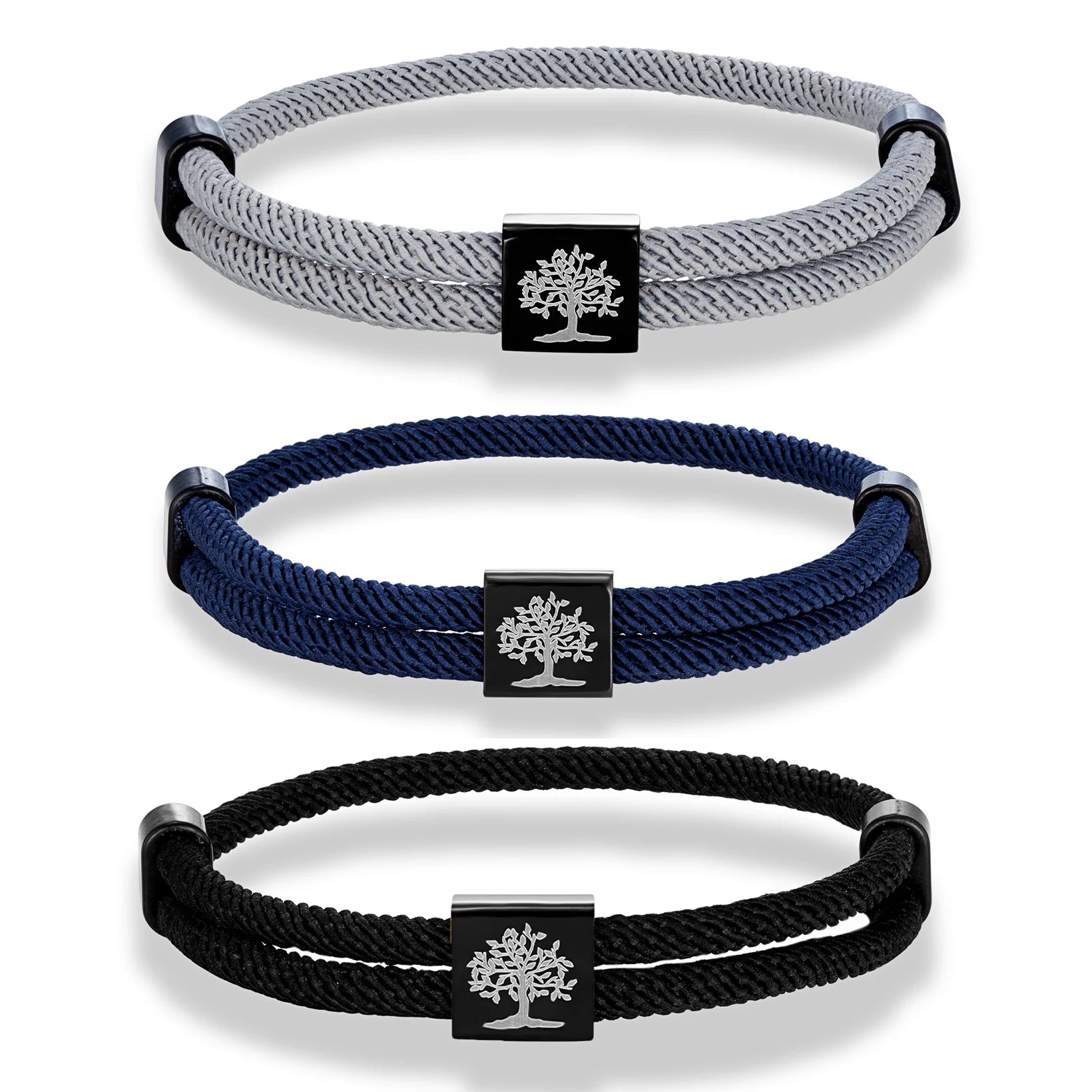 Fashion Jewelry Simple Adjustable Braided Milan Rope Bracelet Tree of Life Engraved Stainless Steel Hardware Parties Gifts