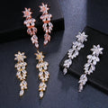 2022 Luxury Flower Long Tassel Earring Elegant Women Exquisite Bling Cubic Zirconia Bridal Drop Earrings Female Wedding Jewelry