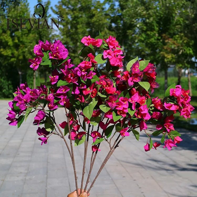 ISEVIAN Wedding Decoration Flower Dark Pink Silk Artificial Bougainvillea