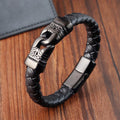 Male Punk Style Jewelry Leather Bracelet Bangle Pvd Black Stainless Steel Magnetic Clasp Leather Wristband Bracelet for Men