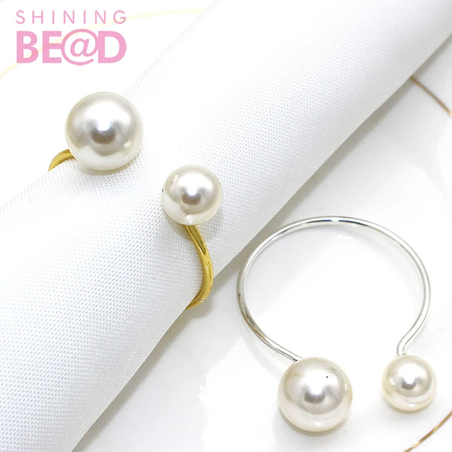 Pearl Napkin Ring Holiday Party Dining Table Decoration Metal Alloy Napkin Holder Silver/Gold Wholesale