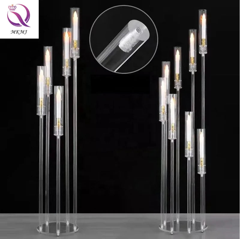 Factory Wholesale Cheaper Acrylic 5/6/7/8/10 Arms Head High Candlestick Holder for Wedding Centerpiece Ornaments Party Props