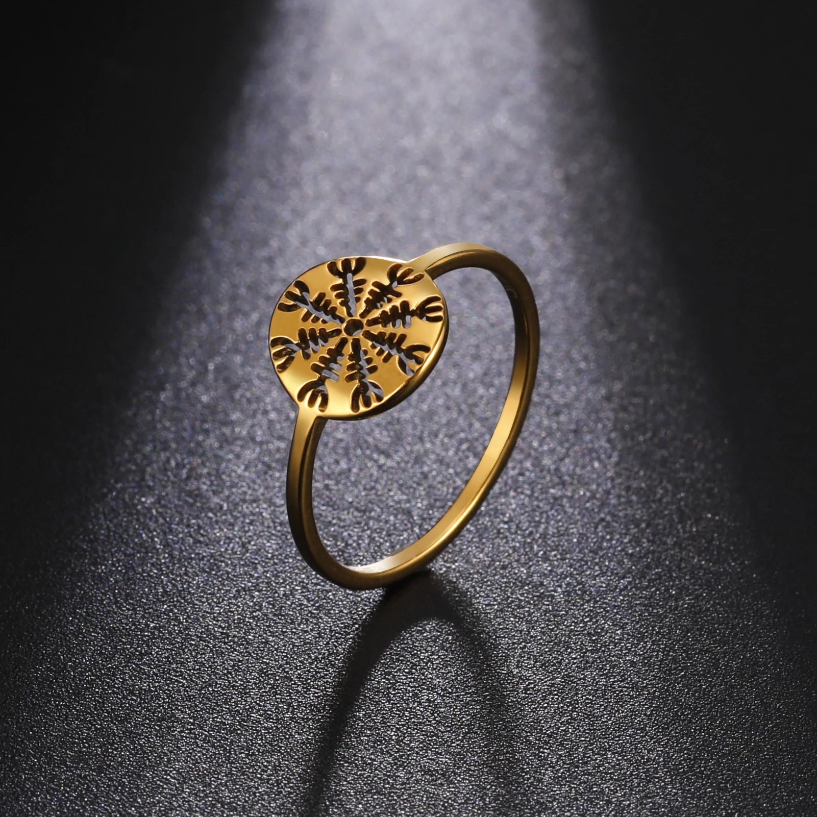 Myshape Viking Compass Helm of Awe Ring Stainless Steel Gold Color Women Rings Aegishjalmur Nordic Amulet Jewelry Gift for Lover