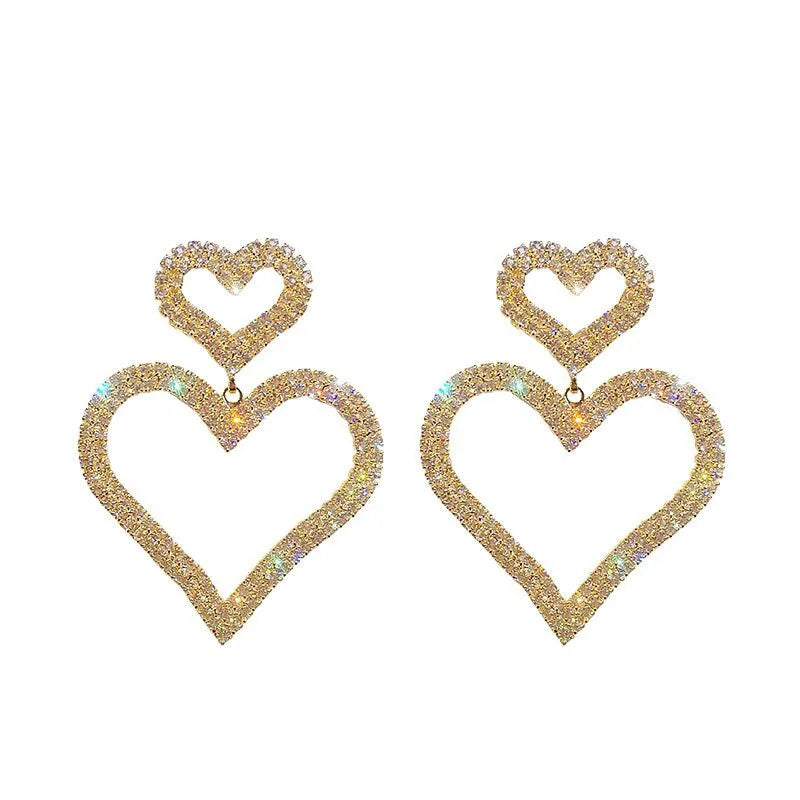 S925 Silver Needle Stud Fashion Diamond Double Love Charm Earrings Long Peach Heart Earrings for Women Jewelry