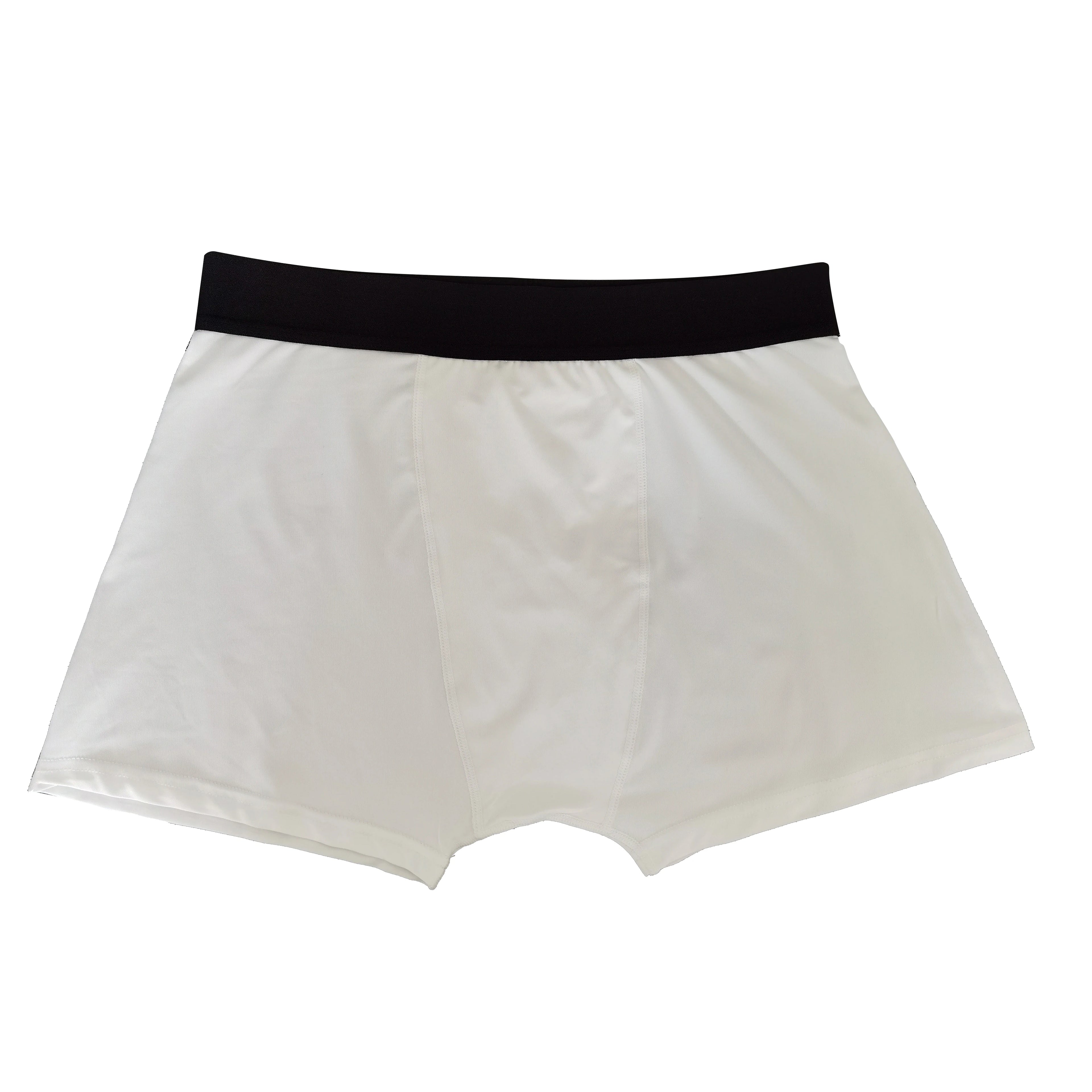 Custom Men Blank White Polyester Heat-Transfer Printed Breathable Knitted Quick Dry Boxer Shorts with Waist Logo
