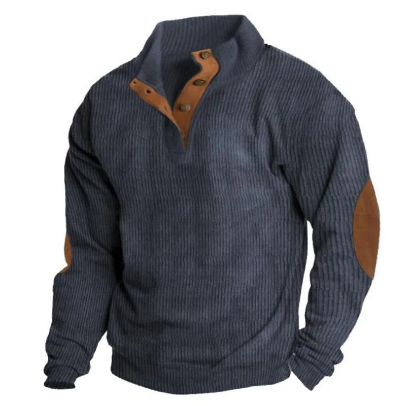 Solid Men's Outdoor Casual Stand Collar Long Sleeve Sweatshirt Spring and Autumn Trend High Street Button Men Pullovers