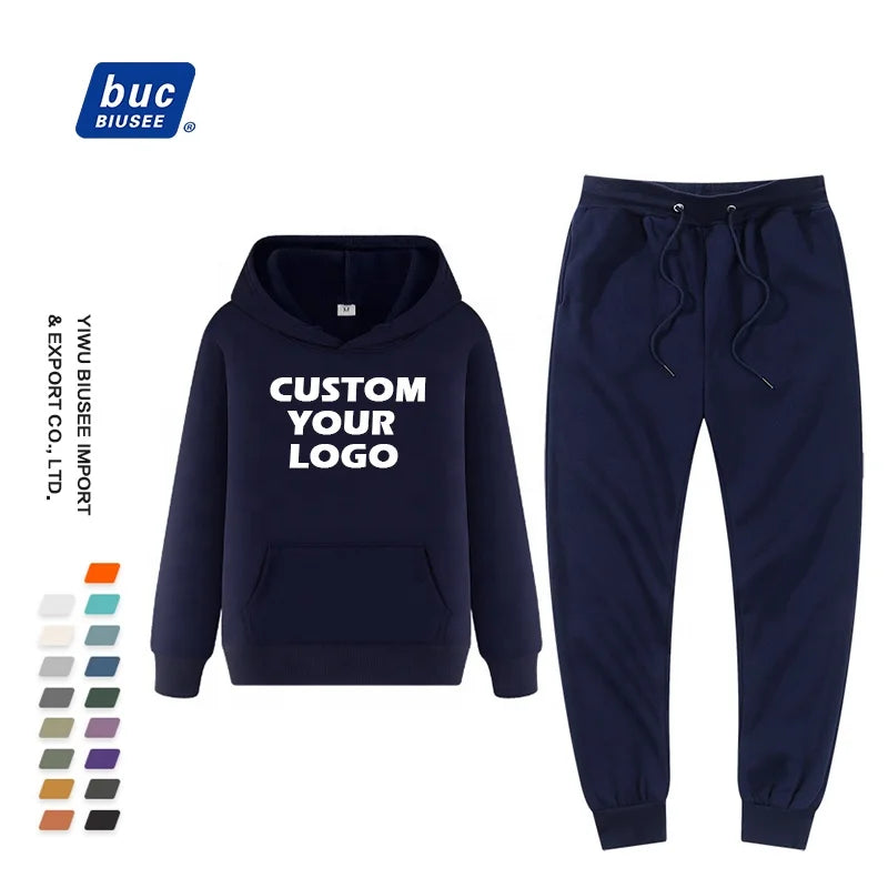 Wholesale Cheap Plain Unisex Hoodie Set Custom Embroidery Oversized Pullover Men's Hoodie Set