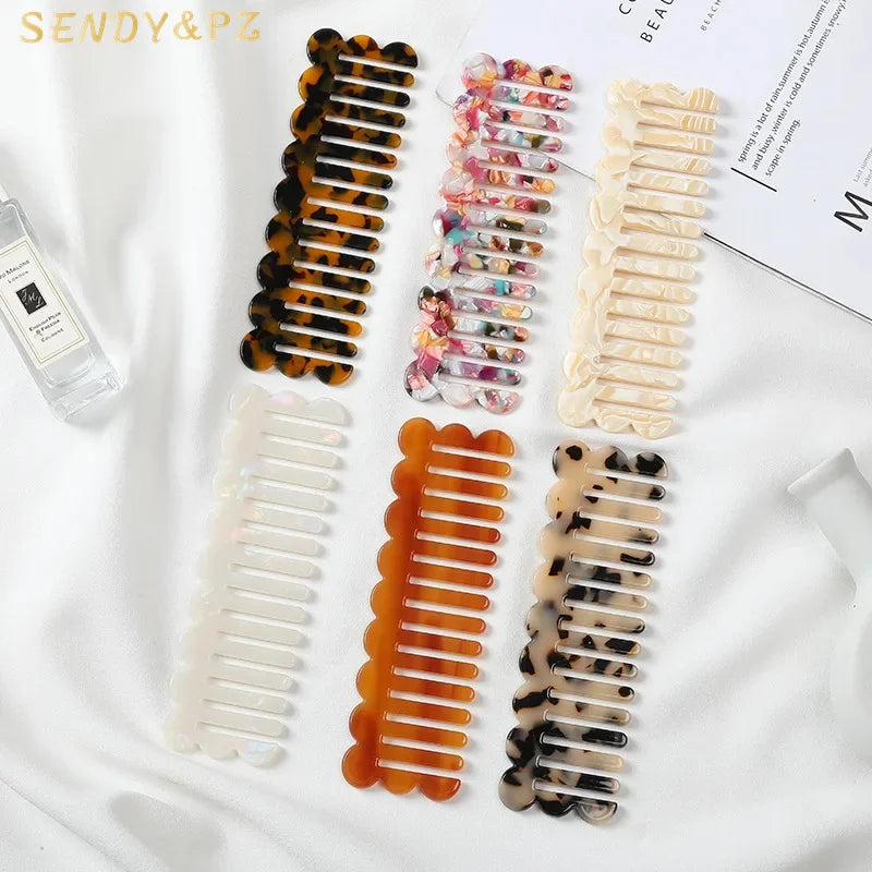 Anti Static Women Acetate Hair Combs Portable Leopard Marble Cushion Wide Tooth Comb Acetic Acid Comb Hair