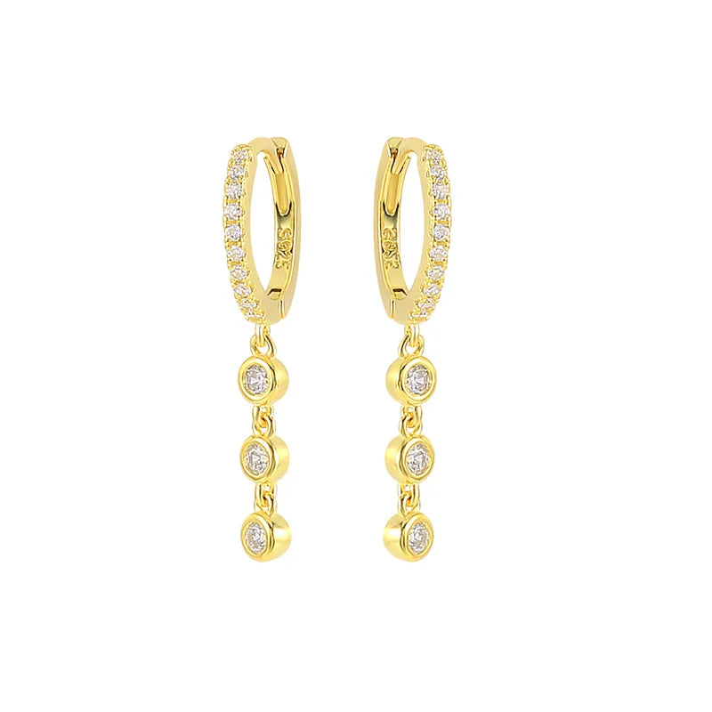 Fashion Earrings Jewelry 925 Sterling Silver Round Drop Diamond Dangle Earring Hanging Chain Gold Plated Hoop Earrings for Women