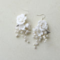 SLBRIDAL Handmade Rhinestones Crystals Pearl Ceram Flower Bridal Dangle Earring Wedding Chandelier Earring Fashion Women Jewelry