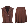 2025 New Style Summer Knitted Turn Down Collar Casual Sweater Crop Top Knit Skirt Suit Women 2 Pieces Clothing Sets Outfits