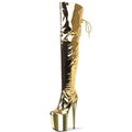 20cm High Heels Platform Knee Black Buckle Narrow Band Pu Lady Shoes 8 Inch White Stripper Club New Gothic Shoes Women Boot