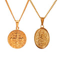 Vintage Pendant Necklace Religious Saint Michael Raphael Jude Pendant Stainless Steel Waterproof Men St Benedict Medal Necklace