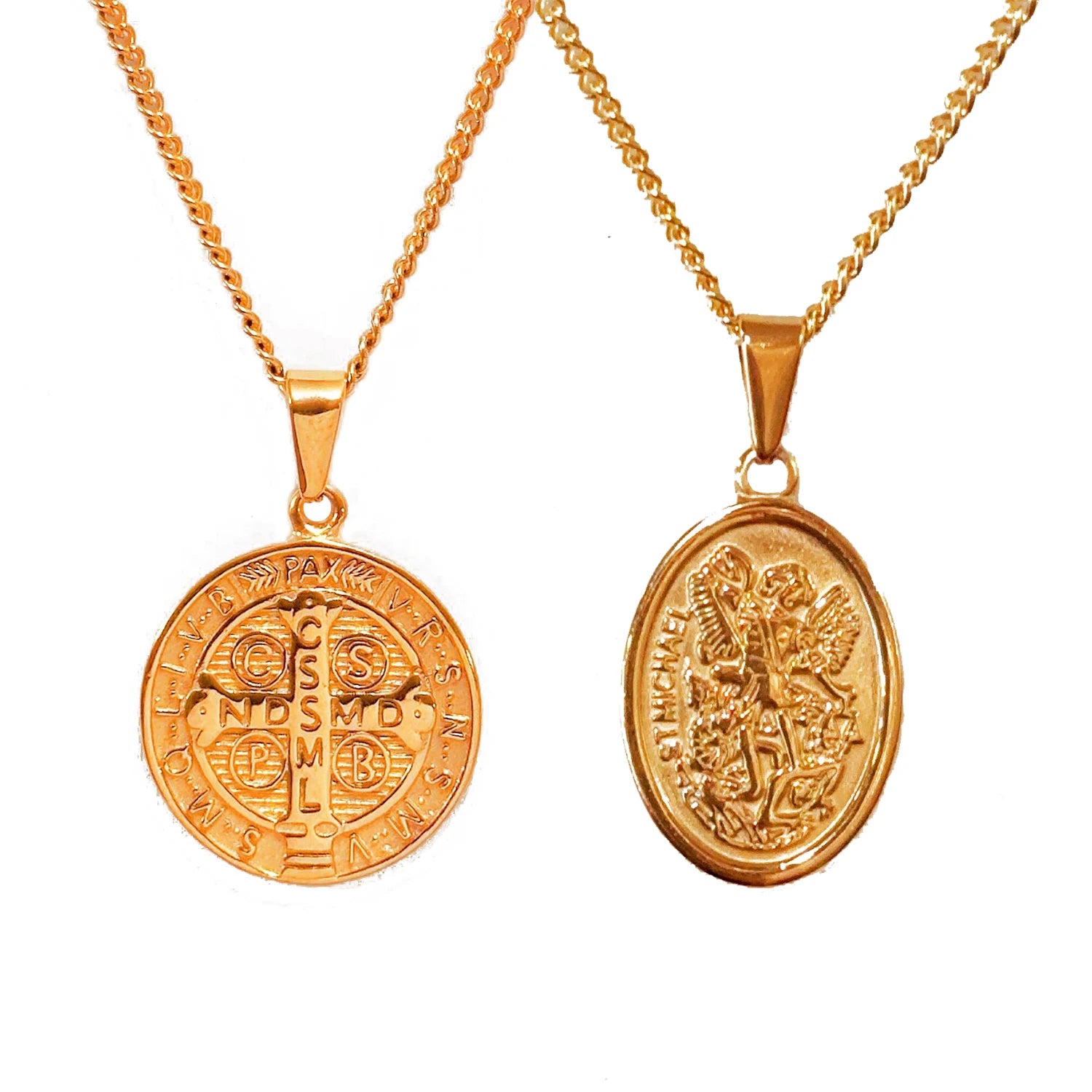 Vintage Pendant Necklace Religious Saint Michael Raphael Jude Pendant Stainless Steel Waterproof Men St Benedict Medal Necklace