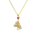 Cute Wind Copper Plated Gold Zircon Bear Pendant Necklace Female Niche Personality Collarbone Chain
