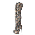 Big Size 48 Fashion Snakeskin Print Women Over Knee Stiletto High Heel Platform Long Boots