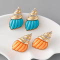 Fashion Blue Oil Dripping Enamel Shell Earrings Rhinestone Resin Conch Stud Earrings for Women