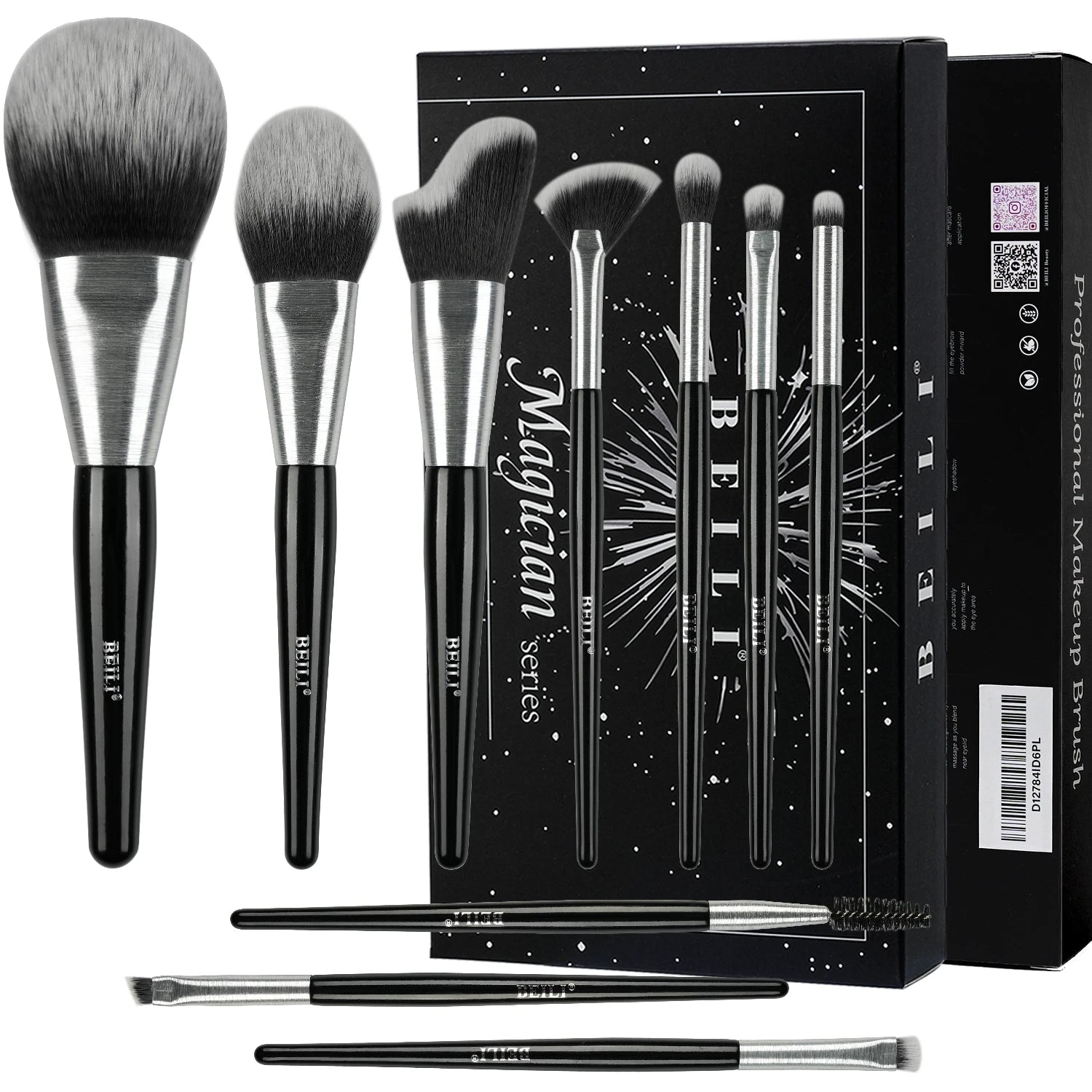 BEILI Wholesale 10pcs New Arrival Professional Luxury Makeup Brushes Black Brushed Tube Blending Eyeshadow Brush Set Makeup
