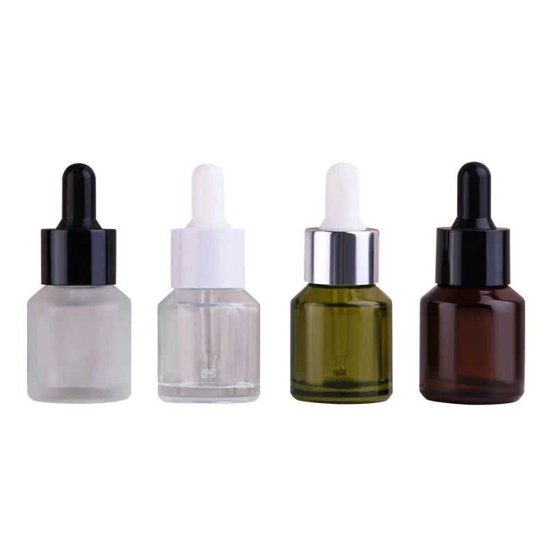 Wholesale 15ml Green Clear Frosted Amber Glass Dropper Bottle with White Rubber Dropper for Essence Oil Mascara Good Price