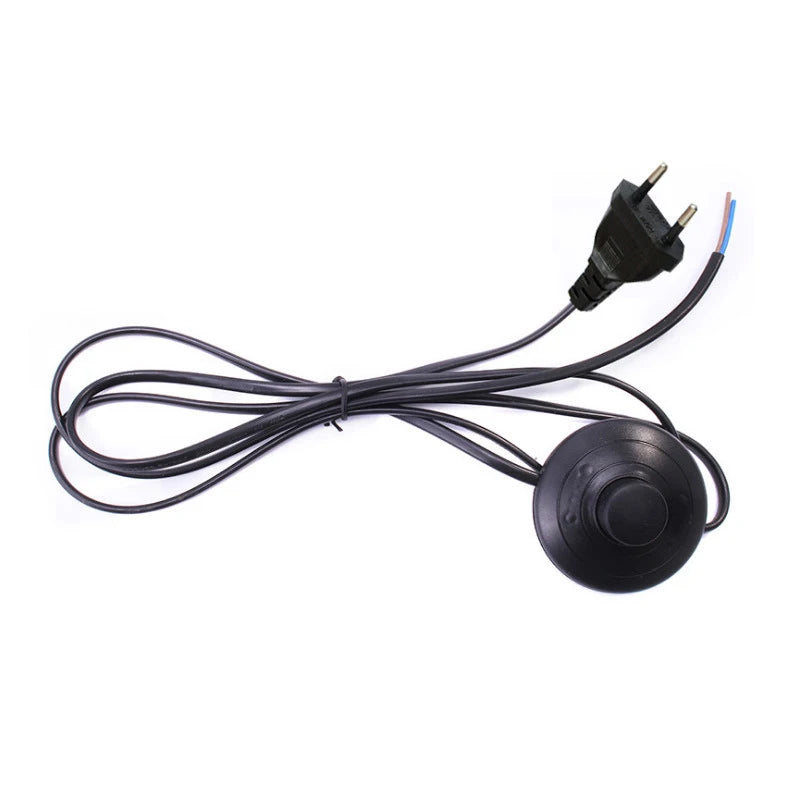 1.8m On/Off Power Cord with 2Pin Cables EU/US Plug Foot Pedal Switch Extension Wires Black Color for DIY LED Pendant Floor Lamp