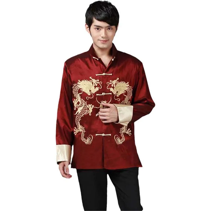 Festival New Year Men Embroidered Hanfu Long Sleeve Chinese Traditional Dragon Tang Suit CTCS-002