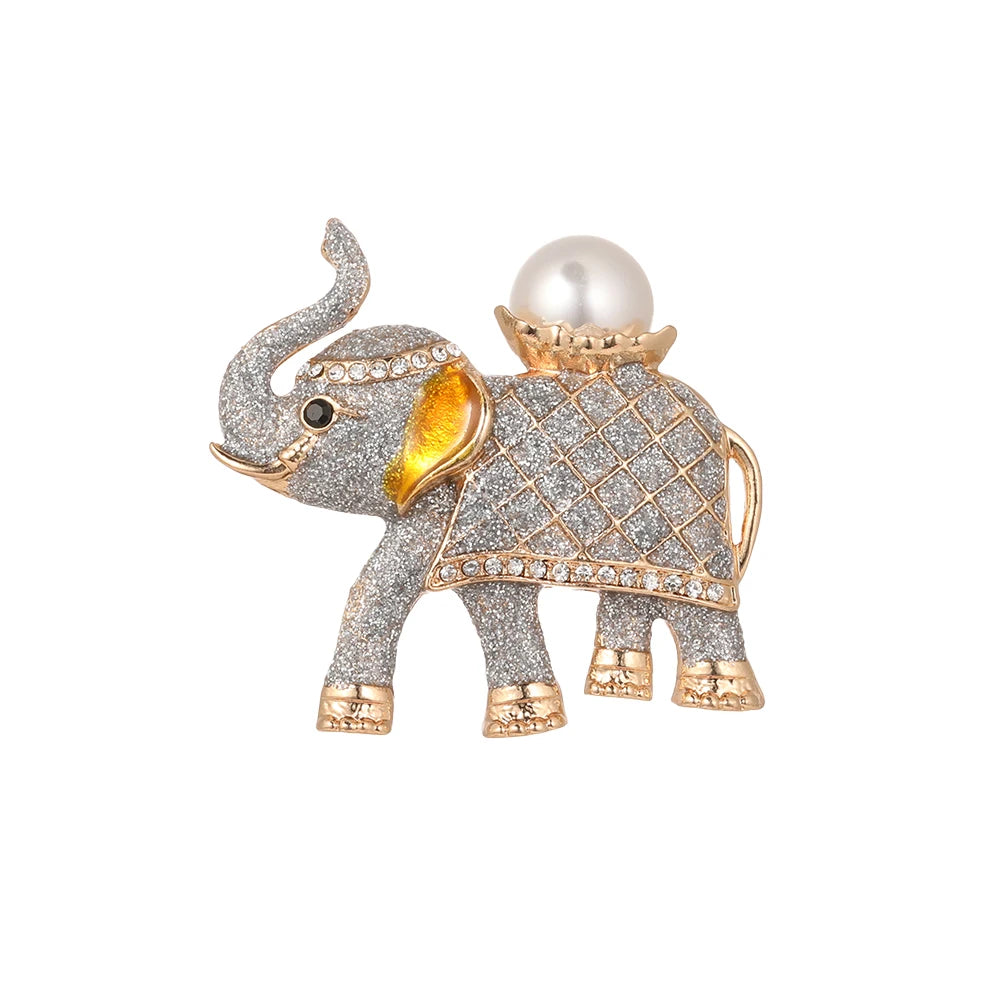 Retro Women's Colorful Enamel Elephant Brooch Pin Rhinestone Large Pearl Elephant Brooch Jewelry for Women