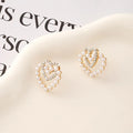Trendy Vintage Pearl Inlaid Heart Pearl Earrings Double Heart Shape Light Luxury Temperament Versatile Hollow Earrings for Women