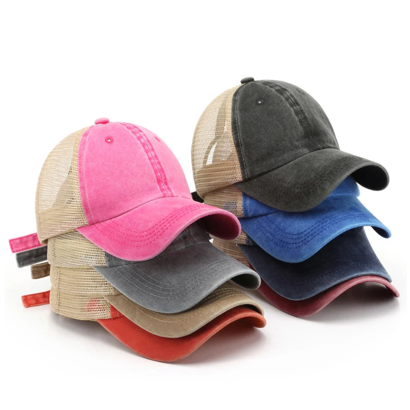 Blank Wholesale Mens Trucker Hat 6 Panel Plain Washed Cotton Vintage Ripped Distressed Trucker Caps