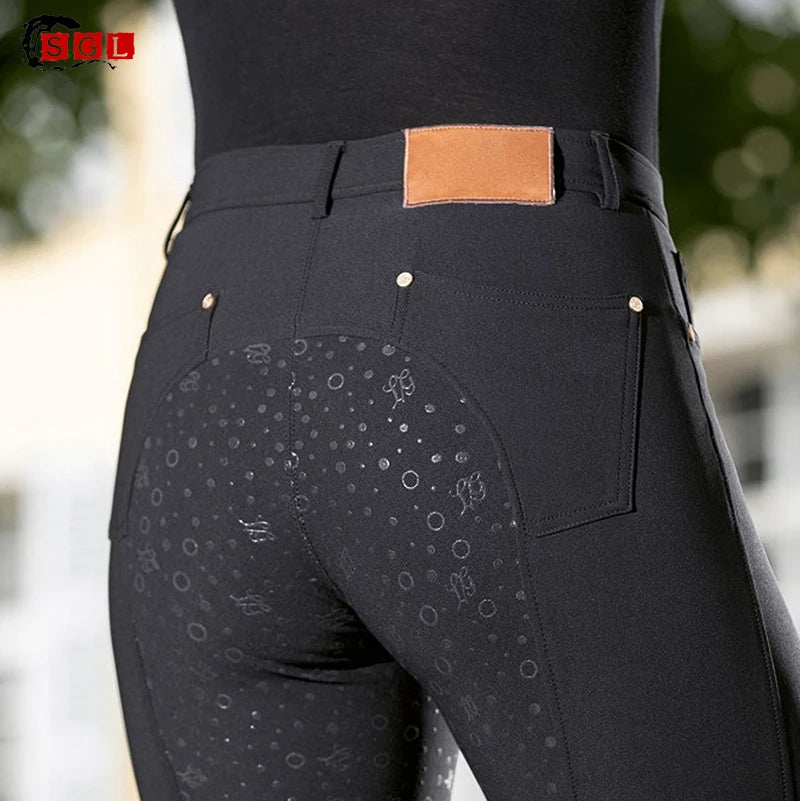SGL Custom Horse Jodhpur Women Horse Riding Wear Breeches Pants with Silicone Designs Full Seat Breeches