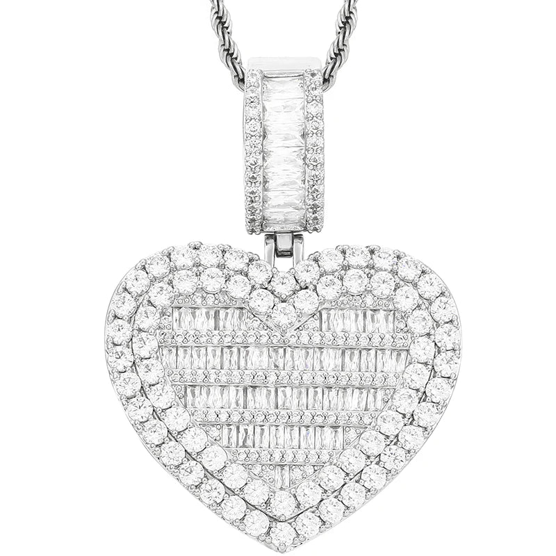 Fashion Gold Plated Openable Custom Photo Pendant Memory Jewelry Bling Love Heart Shape Chain Necklace for Men Women