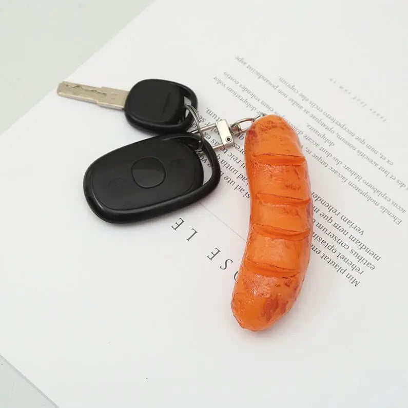 Simulation Imitation Hot Dog Pendant PVC Roast Sausage Keychain Snack Dessert Key Ring Fast Food Purse Chains Ornament Jewelry